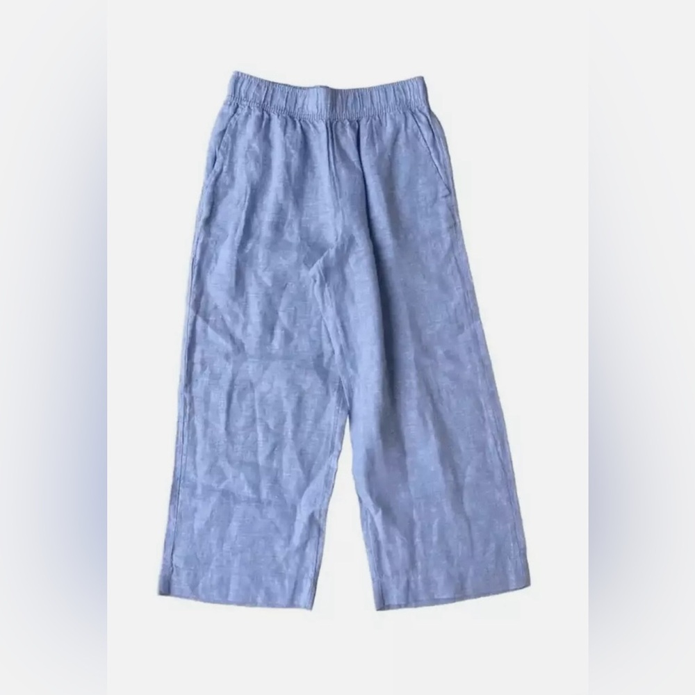 Tahari wide leg denim chambray colored cropped linen pants size XL